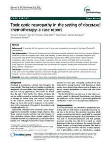 Alkaloids / Benzoates / Diterpenes / Cancer treatments / Optic neuropathy / Docetaxel / Toxic and nutritional optic neuropathy / Optic nerve / Ischemic optic neuropathy / Chemistry / Ophthalmology / Medicine