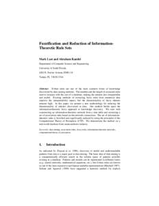 Fuzzification and Reduction of InformationTheoretic Rule Sets Mark Last and Abraham Kandel Department of Computer Science and Engineering