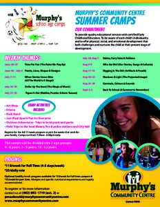 Murphy’s Community Centre  Summer Camps Our Commitment  To provide quality educational services with certified Early