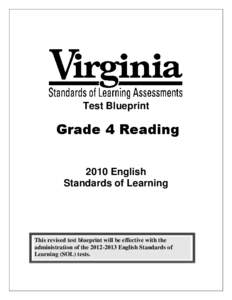 Test Blueprint  Grade 4 Reading 2010 English Standards of Learning