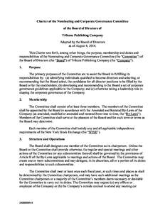 Charter of the Nominating and Corporate Governance Committee of the Board of Directors of Tribune Publishing Company Adopted by the Board of Directors as of August 4, 2014. This Charter sets forth, among other things, th