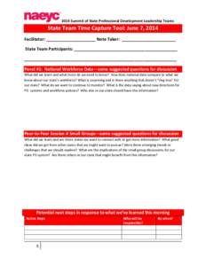 2014 Summit of State Professional Development Leadership Teams  State Team Time Capture Tool: June 7, 2014 Facilitator: _____________________ Note Taker: _______________________ State Team Participants: _________________