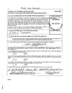 CONFLICT OF INTEREST QUESTIONNAIRE For vendor or other person doing business with local governmental entity FORMCIQ  Thh. questlonna!re reflects changes made to tiTe law by H.B.1491, 80th Leg., Regular Session.