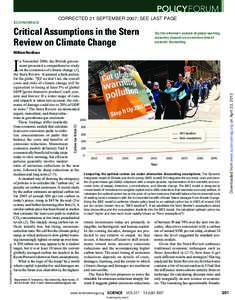 POLICYFORUM ECONOMICS CORRECTED 21 SEPTEMBER 2007; SEE LAST PAGE  Critical Assumptions in the Stern