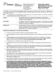Print Form Ministry of Small Business and Consumer Services  Registrar, Payday Loans Act, 2008