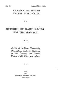 No 42.  Issued May[removed]CARADOC and SEVERN VALLEY FIELD CLUB.