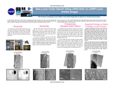 WWW.MOONVIEWS.COM  New Lunar Crater Search Using LROC-NAC vs LOIRP Lunar Orbiter Images! !N. G. Moss, T. M. Harper, M. B. Motta, A. D. Epps!