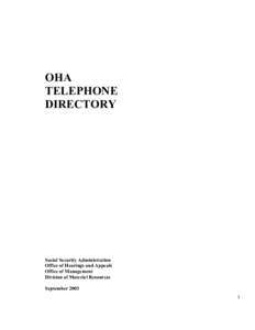 OHA TELEPHONE DIRECTORY Social Security Administration Office of Hearings and Appeals