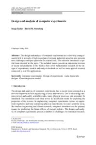 AStA Adv Stat Anal: 307–309 DOIs10182EDITORIAL Design and analysis of computer experiments Sonja Kuhnt · David M. Steinberg