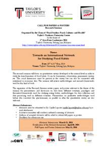 CALL FOR PAPERS & POSTERS Research Seminar Organized by the Chair of “Food Studies: Food, Cultures and Health” Taylor’s Toulouse University Centre In the frame of 5th Asia-Euro Conference 2014