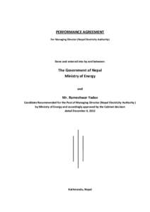 PERFORMANCE AGREEMENT For Managing Director (Nepal Electricity Authority) Done and entered into by and between:  The Government of Nepal