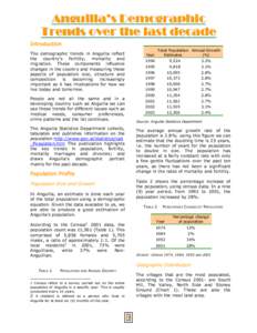 Anguilla’s Demographic Trends over the last decade Introduction The demographic trends in Anguilla reflect the country’s fertility, mortality and migration. These components influence