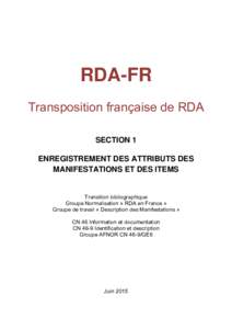 RDA-FR Transposition française de RDA Section 1 - Juin 2015
