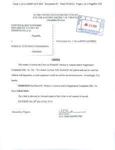 Case 1:14-cv[removed]AJT-IDD Document 47 Filed[removed]Page 1 of 1 PageID# 475  IN THE UNITED STATES DISTRICT COURT FOR THE EASTERN DISTRICT OF VIRGINI Alexandria Division