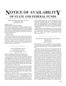 OTICE OF AVAILABILITY NOF STATE AND FEDERAL FUNDS Office of Children and Family Services 52 Washington Street Rensselaer, NY 12144