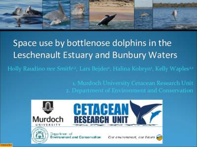 Space use by bottlenose dolphins in the Leschenault Estuary and Bunbury Waters Holly Raudino nee Smith1,2, Lars Bejder1, Halina Kobryn1, Kelly Waples2,1 1. Murdoch University Cetacean Research Unit 2. Department of Envir