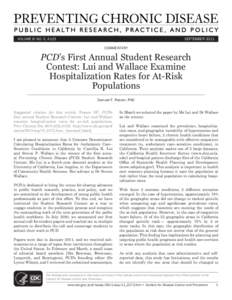 VOLUME 8: NO. 5, A103  SEPTEMBER 2011 COMMENTARY  PCD’s First Annual Student Research