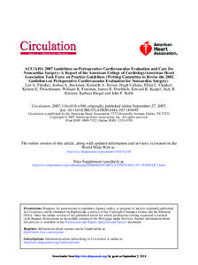 ACC/AHA 2007 Guidelines on Perioperative Cardiovascular Evaluation and Care for Noncardiac Surgery: A Report of the American College of Cardiology/American Heart Association Task Force on Practice Guidelines (Writing Com