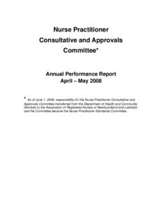 Nurse Practitioner Consultative and Approvals Committee  Annual Performance Report