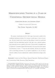 Misspecification Testing in a Class of Conditional Distributional Models Christoph Rothe and Dominik Wied∗ Columbia University and TU Dortmund  This Version: September 28, 2012