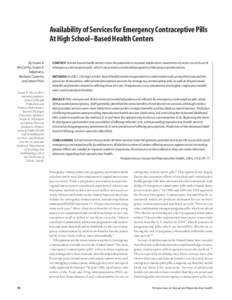 Availability of Services for Emergency Contraceptive Pills At High School–Based Health Centers By Susan K. McCarthy, Susan K. Telljohann, Barbara Coventry