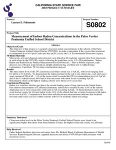 CALIFORNIA STATE SCIENCE FAIR 2003 PROJECT SUMMARY Name(s)  Lauren E. Fukumoto