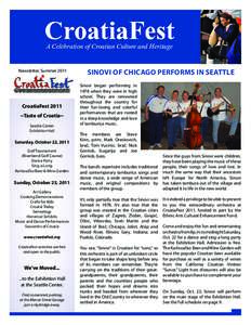 CroatiaFest A Celebration of Croatian Culture and Heritage Newsletter, SummerCroatiaFest 2011