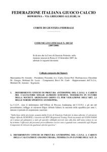 FEDERAZIONE ITALIANA GIUOCO CALCIO[removed]ROMA – VIA GREGORIO ALLEGRI, 14