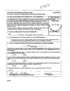 FORMCIQ  CONFLICT OF INTEREST QUESTIONNAIRE For vendor or other person doing business with local governmental entity ThIs questlonnalN reflects changes made to the law by H.B. 1491, 80th Leg., Regular S88,lon.