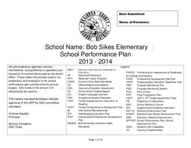 Date Submitted: Dates of Revisions: School Name: Bob Sikes Elementary School Performance Plan[removed]