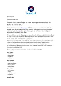 Glennis Grace, René Froger en Frans Bauer genomineerd voor de Buma NL Awards 2013
