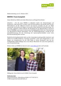 Medienmitteilung vom 16. Oktober[removed]RHEMA-Team komplett Simon Büchel aus Rüthi unterstützt Messeteam um Margit Hinterholzer Altstätten. – Für die neue RHEMA in Altstätten laufen die Vorbereitungen auf Hochtour