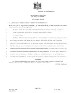 SPONSOR: Sen. Hocker & Rep. Gray  DELAWARE STATE SENATE 148th GENERAL ASSEMBLY SENATE BILL NO. 109 AN ACT TO AMEND THE CHARTER OF THE TOWN OF SOUTH BETHANY.