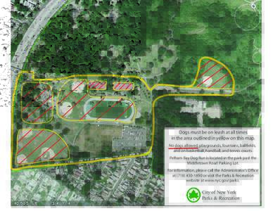 Dogs must be on leash at all times in the area outlined in yellow on this map. No dogs allowed: playgrounds, fountains, ballfields, and on basketball, handball, and tennis courts. Pelham Bay Dog Run is located in the par