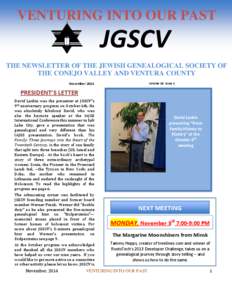 VENTURING INTO OUR PAST  JGSCV THE NEWSLETTER OF THE JEWISH GENEALOGICAL SOCIETY OF THE CONEJO VALLEY AND VENTURA COUNTY