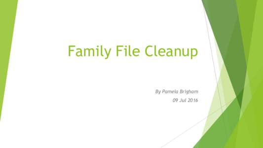 Family File Cleanup By Pamela Brigham 09 Jul 2016 What are we covering – Spring cleaning! u