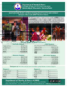 Great university theatre and dance training doesn’t need to cost a fortune! Compare others with UWSP Theatre & Dance. The UWSP Department of Theatre & Dance provides exemplary training at an astonishing cost. As you se