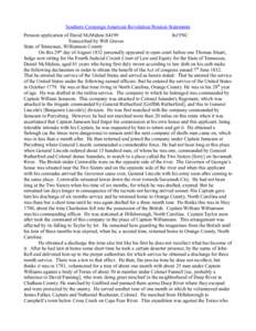 Southern Campaign American Revolution Pension Statements Pension application of David McMahon S4199 fn15NC Transcribed by Will Graves State of Tennessee, Williamson County On this 29th day of August 1832 personally appea