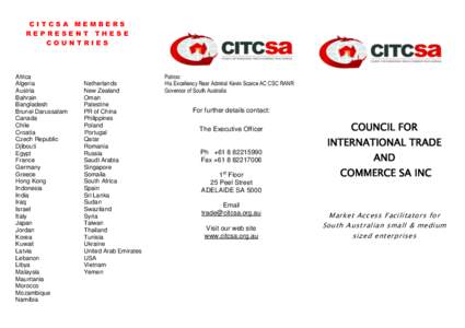 CITCSA MEMBERS REPRESENT THESE COUNTRIES Africa Algeria