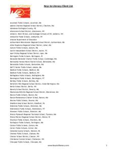 Keys to Literacy Client List  Acushnet Public Schools, Acushnet, MA Adams-Cheshire Regional School District, Cheshire, MA Alamance Burlington County, NC Allenstown School District, Allenstown, NH