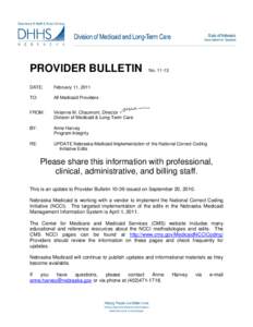 PROVIDER BULLETIN  No[removed]DATE: