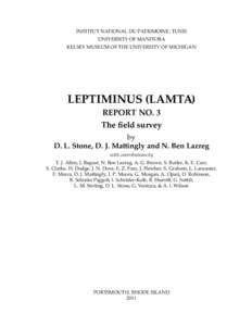 INSTITUT NATIONAL DU PATRIMOINE, TUNIS UNIVERSITY OF MANITOBA KELSEY MUSEUM OF THE UNIVERSITY OF MICHIGAN LEPTIMINUS (LAMTA) REPORT NO. 3
