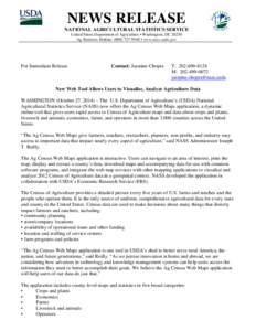 NEWS RELEASE NATIONAL AGRICULTURAL STATISTICS SERVICE United States Department of Agriculture • Washington, DC[removed]Ag Statistics Hotline: ([removed] • www.nass.usda.gov  For Immediate Release