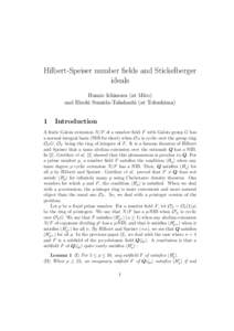 Hilbert-Speiser number fields and Stickelberger ideals Humio Ichimura (at Mito) and Hiroki Sumida-Takahashi (at Tokushima)  1
