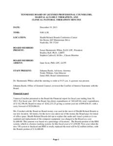 TENNESSEE BOARD OF LICENSED PROFESSIONAL COUNSELORS, MARITAL & FAMILY THERAPISTS, AND CLINICAL PASTORAL THERAPISTS MINUTES DATE: