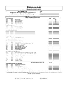 Criminology Bachelor of Arts 2+2 Degree Plan ASU-Newport - Associate of Science Criminal Justice ASU-Jonesboro - Bachelor of Arts Criminology