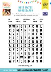 BEST MATES WORDSEARCH sponsored by  Some of Michael Morpurgo’s most memorable characters