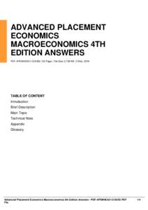 ADVANCED PLACEMENT ECONOMICS MACROECONOMICS 4TH EDITION ANSWERS PDF-APEM4EA21-COUS3 | 63 Page | File Size 2,739 KB | 3 Mar, 2016