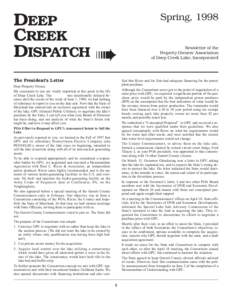 DEEP CREEK DISPATCH ➠ The President’s Letter  Spring, 1998