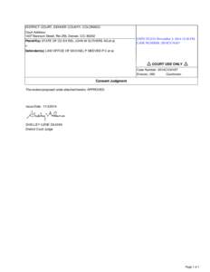 DISTRICT COURT, DENVER COUNTY, COLORADO Court Address: 1437 Bannock Street, Rm 256, Denver, CO, 80202 Plaintiff(s) STATE OF CO EX REL JOHN W SUTHERS AG et al. v.